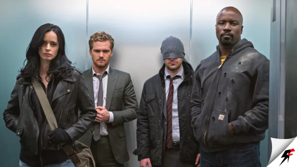 The Defenders in a lift